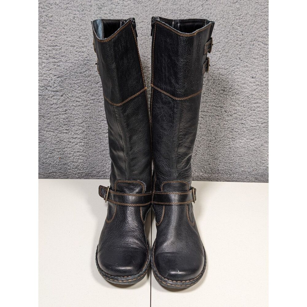 B.O.C. Women’s Tall Knee High Boots Dark Brown Riding Buckle Faux Leather